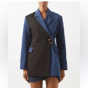 New GANNI X AHLUWALIA rare bi-colour oblique front
denim jacket abundant joy 36